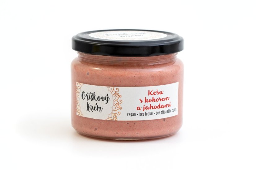 Oříškový krém Kešu s kokosem & Jahodami - Množství: 400 g